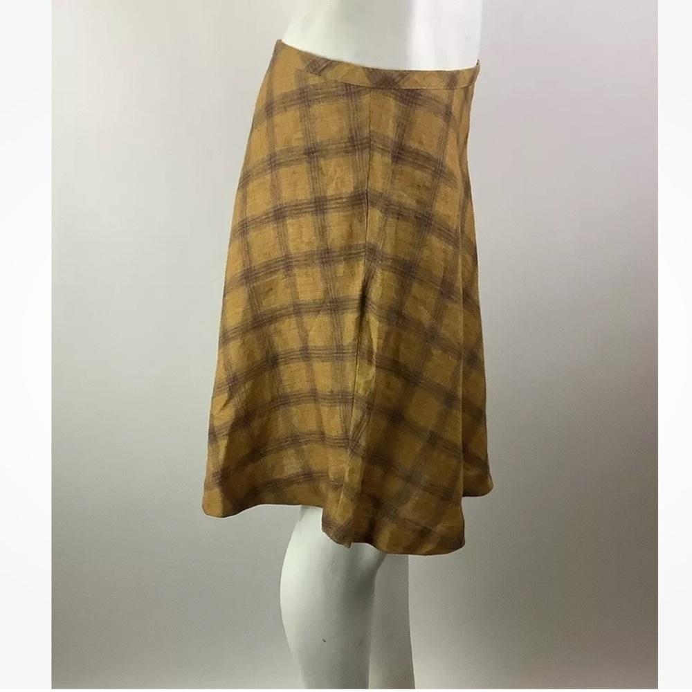 Vintage 90's Mark Shale Sz 12 100% Linen Flare Orange Plaid Skirt Zip Closure - Picture 3 of 7